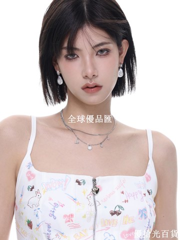 【全球優品匯】SUMIYAKI 涂鴉小豬項鏈 滿鉆甜酷個性時尚簡約鋯石多層鎖骨鏈女