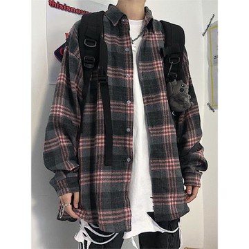 格子襯衫男長袖春秋寬松復古潮流慵懶風韓版痞帥內搭短袖襯衣外套