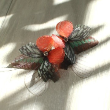 蝴蝶薄紗耳環一對&水鑽925銀耳針式 pierced or clip-on earring