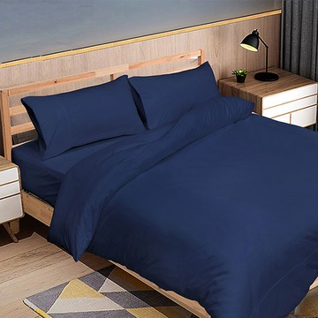 【多利寶寢具】FITNESS 純棉素色雙人床包枕套組-深藍色