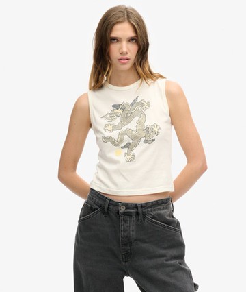 Superdry Women's x Komodo Vintage Vest Top Cream Size: 12