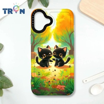 TRON IPHONE 16 PLUS 櫻花公園黑色貓咪 MAGSAFE 磁吸 防摔 太空殼 透黑 手機殼