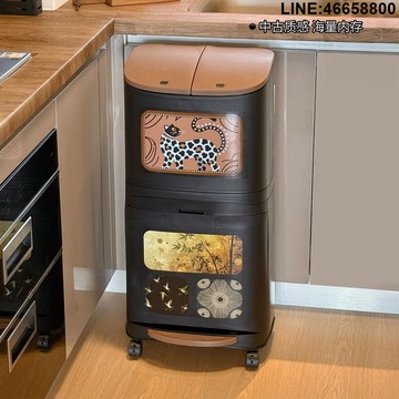 免運 開立發票 垃圾桶 廚房專用不彎腰垃圾桶家用新款干濕分離帶蓋大容量高款可移動帶輪