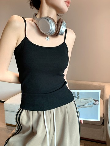 背心 小可愛 小吊帶 女西裝內搭背心 黑色針織打底衫 外穿夏季無袖上衣【不二雜貨