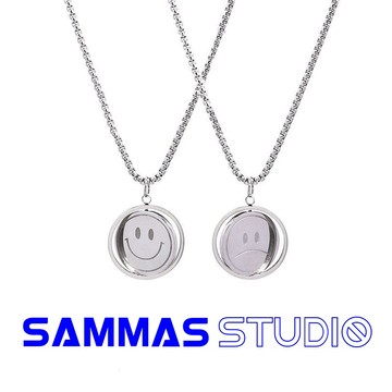 SAMMAS自製旋轉笑臉雙面表情項鍊網紅同款男女鈦鋼嘻哈街頭情侶