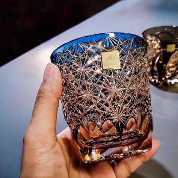 江戶切子藍雛菊杯手工制做洋酒杯水晶威士忌玻璃杯高顏值家用
