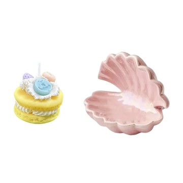 韓式手作馬卡龍香氛精油蠟燭 附精美粉貝殼款燭盤 顏色隨機  鼠尾草海鹽  1個  474g