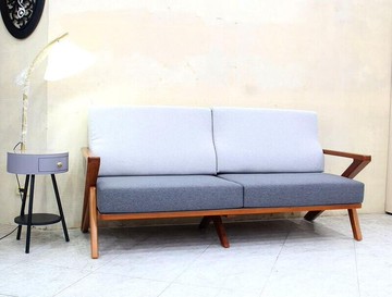 歐風別館桂林花心木全實木板椅組--三人座布沙發~基隆至台中免運費