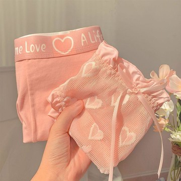 店內爆款🌟【情侶款】心有所屬男士女士粉色情侶內褲棉質男褲蕾絲性感純慾女7ARS