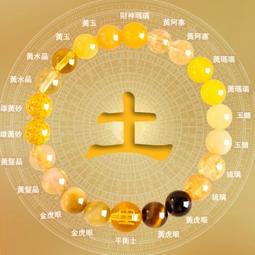 天然五行水晶手鏈 五行手串 金木水火土 補土 補金 補火 補木 補水 五行手鍊 黑曜石手鏈 虎眼石 黃水晶 海藍寶手鏈