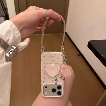 閃粉蘋果17pro韓17支架韓系粉愛心15適用蘋果手提女16手機殼鐳射