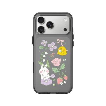 iPhone 17 Pro Max Clear (相機按鈕) 酷墨灰 - 懶散兔與啾先生 Lazy Rabbit and Mr.Chu - 優雅花園