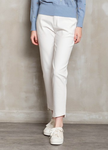 輕漾百搭柔白微彈九分窄管褲