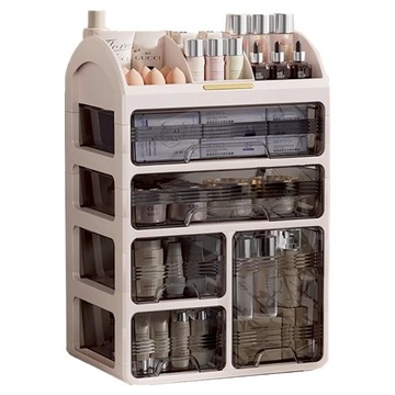 小麥購物 抽屜式化妝品分格置物架 4層 33.5 x 23.5 x 47cm  茶白色  1個