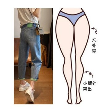 深藍色哈倫九分牛仔褲女春秋大碼胖妹妹顯瘦直筒闊腿老爹蘿卜褲潮