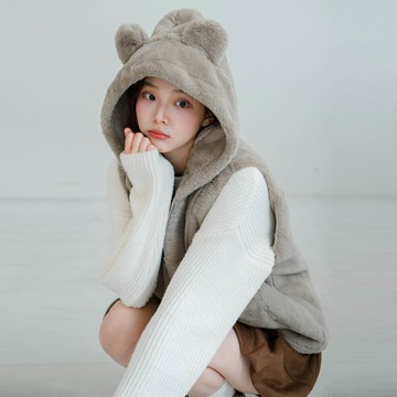 ★限時下殺$490★MIUSTAR可愛小熊耳朵仿貂毛連帽背心(共3色)1104預購【NR2274】