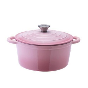 鍋寶琺瑯鑄鐵鍋24cm-櫻花粉/贈-鍋寶日式竹製餐具4件組/全鍋可進烤箱/適用瓦斯爐/烤箱/電磁爐/黑晶爐/保留原汁原味