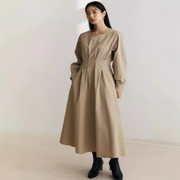 【巴黎精品】現貨+預購 洋裝長袖連身裙-收腰圓領套頭A字連身女裙子2色a1in29