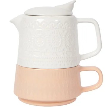 《NOW》圖騰石陶子母壺杯(白橘591ml) | 泡茶 茶壺 下午茶組