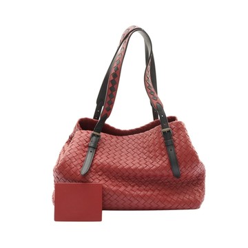 BOTTEGA VENETA 寶緹嘉 肩背包 深紅/黑色 編織羊皮 【二手名牌BRAND OFF】