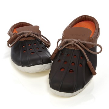 美國加州 PONIC&Co. CODY 防水輕量 洞洞半包式拖鞋 雨鞋 深咖啡 男女 休閒鞋 懶人鞋 真皮流蘇 環保膠鞋