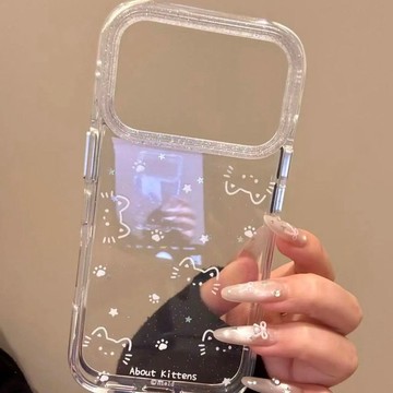 ✨iphone17手機殼✨可愛線條探頭貓咪適用蘋果16/17promax手機殼iPhone15新款14圓邊