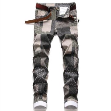 Gerade Jeans mit Karomuster für Herren男格子印花 直筒牛仔褲