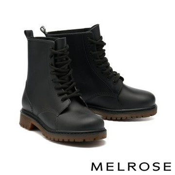 短靴 MELROSE 美樂斯 時髦綁帶造型PVC厚底雨靴－黑