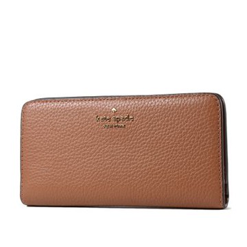 KATE SPADE 荔枝紋釦式對開長夾-焦糖色/全新-展示品出清