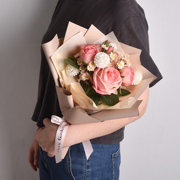 【Meric Garden】仿真綻粉戀心玫瑰花束