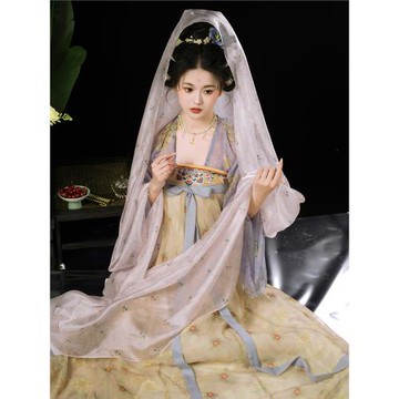 山遲【紫萱】漢服唐制敦煌復原顯瘦齊胸大袖襦裙上衫破裙春夏日常