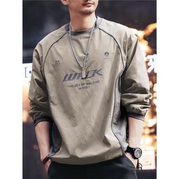 美式高街機能風拼色皺套頭衛衣戶外寬松休閑春秋百搭山系速干外套