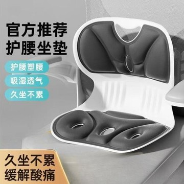 人體工學護腰坐墊椅子辦公室工位久坐腰部支撐拖靠背靠墊一體炭黑