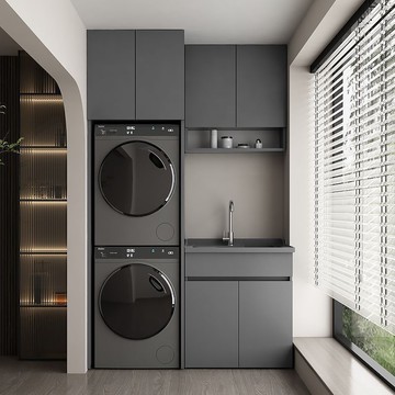 【含稅/免運】 陽臺洗衣柜一體不銹鋼陽臺洗衣柜帶搓板洗衣機伴侶柜水池切角