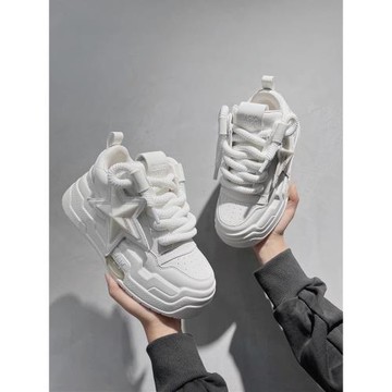 小白鞋女2025春季新款真皮老爹鞋厚底松糕板鞋女時尚休閑運動女鞋