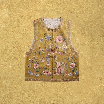 【棲蝶】新中式復古/桑蠶絲香云紗緞龜滿繡加棉馬甲