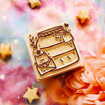 手工橡皮章 - 星願便利貼 貓咪邊框章 5X5cm (可客製文字)