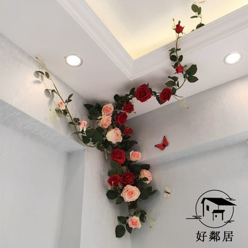 臺灣出貨🔥空調管子遮丑神器 水管裝飾美化 燃氣 管道美化 仿真高檔玫瑰花藤假花藤條牆面拱門垂吊空調管道纏繞遮擋裝飾HLJ