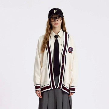 美拉德刺繡外套 復古學院風針織衫毛衣