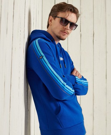 Superdry Men's Men's Cali Sleeve Stripe Core Logo Hoodie Blue / Mazarine Blue - Size: XS