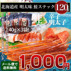 鮭とば 北海道 やん衆どすこほい 鮭とば明太スティック40g3袋セット メール便 送料無料 簡易包装 トバ シャケ 珍味