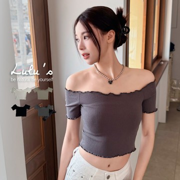 出清49折/好身材木耳邊一字領短版上衣４色【A01260142】