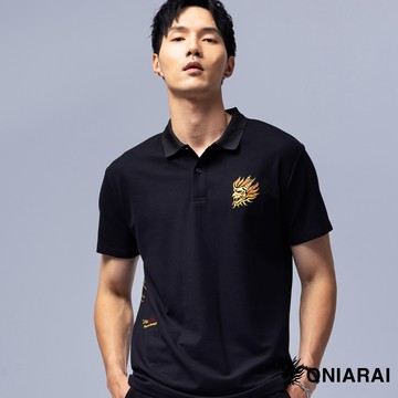 【新品8折↘滿額再折▵】和藝鐙瓦日式短袖POLO衫(黑)- BLUE WAY 鬼洗い