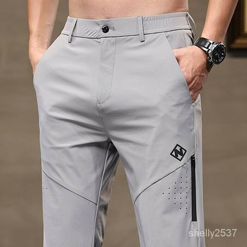 夏季透氣冰絲超薄垂感休閒西褲男寬鬆直筒商務免燙高彈力男士長褲絲超薄涼感褲男生潮流百搭商務高檔男褲寬鬆直筒休閒長褲 仿西褲