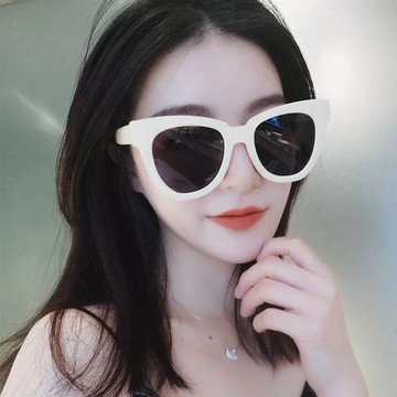 現貨-韓版白色復古多邊形太陽眼鏡網紅同款貓眼墨鏡潮個性圓臉幾何造型304