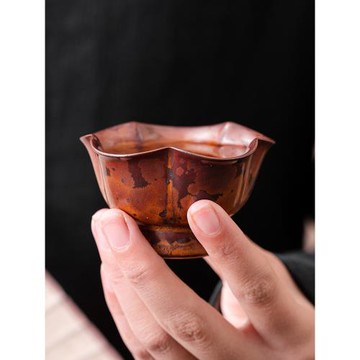 窯變栗棕高足杯小茶杯陶瓷功夫茶具茶盞主人杯單個喝茶杯子品茗杯