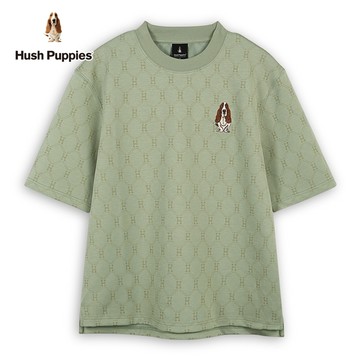 Hush Puppies 上衣 男裝簡約菱形滿版H印花刺繡狗落肩上衣