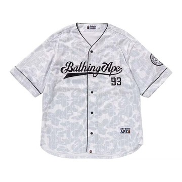 BAPE CAMO STRIPE BASEBALL SHIRT 滿版迷彩胸前字體球衣 短袖 灰白色 1L30132003-GY [台灣現貨]