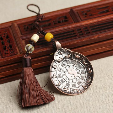 合金六字真言九宮八卦鎖扣掛件 化解不順平安吉祥鑰匙扣掛飾