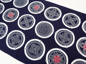 y0063 圓紋 浴衣棉布零碼布 / 古布 古裂 布草鞋 和服 懸掛飾品押繪 材料 手作